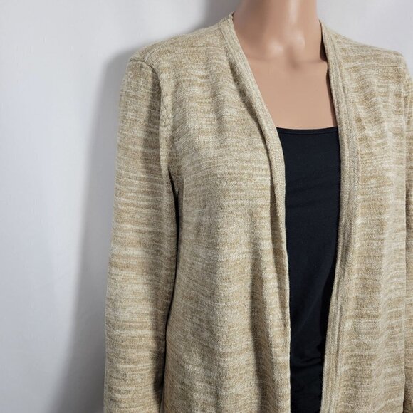 Talbots Women's Neutral Oatmeal Heather Long Cotton Blend Open Sweater Size L - Picture 3 of 11